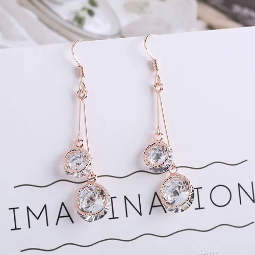 White Gold Новинка, корейский стиль, красивые цвета, розовое золото, серьги для женщин, модное ювелирное изделие, кубический цирконий, висячие серьги, женские серьги, горячая Распродажа - Окраска металла: White Gold