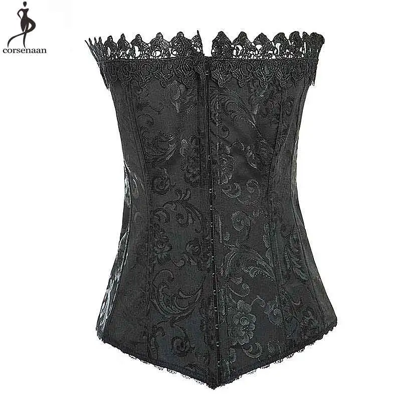 black Купите корсет в форме короны, корсет с цветочным рисунком, эластичный корсет, однотонный бюстье, крючки спереди и глаза, Gorset для свадьбы - Цвет: black
