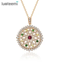 luoteemi europe design luxury vintage necklace rose gold color multi cubic zircon micro paved big round pendant necklace