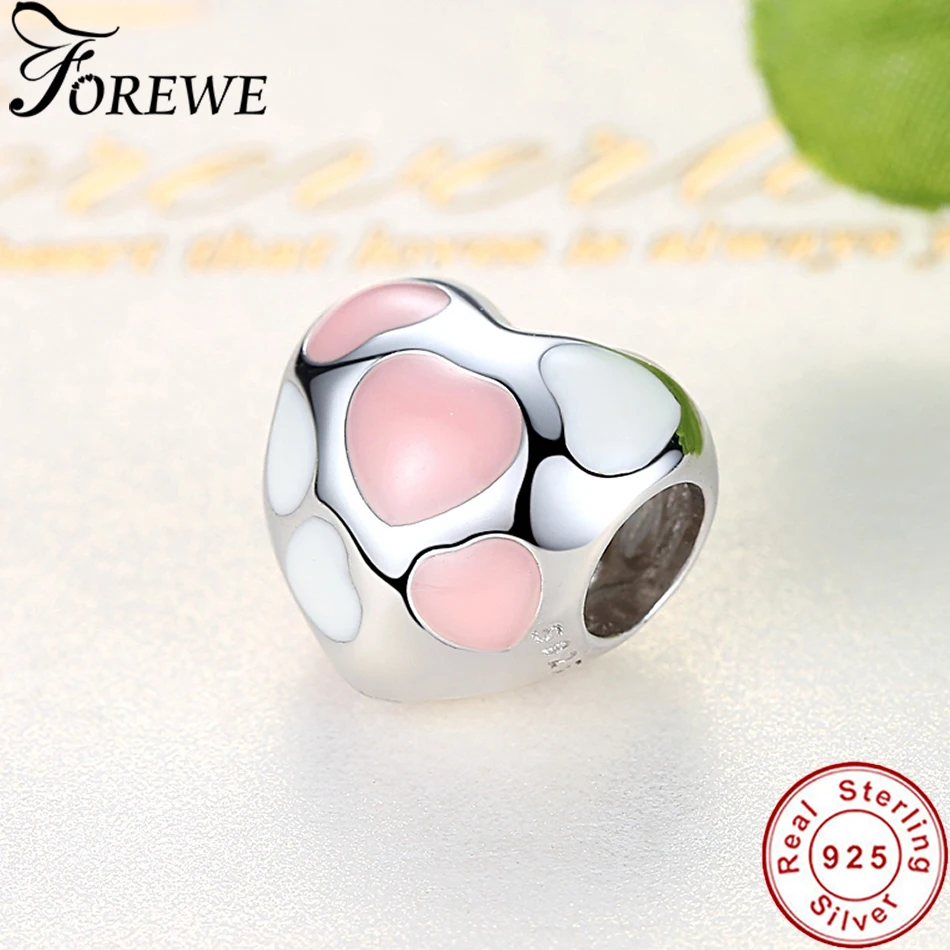FOREWE Европейское розовое эмалированное сердце бусины подходят для Pandora