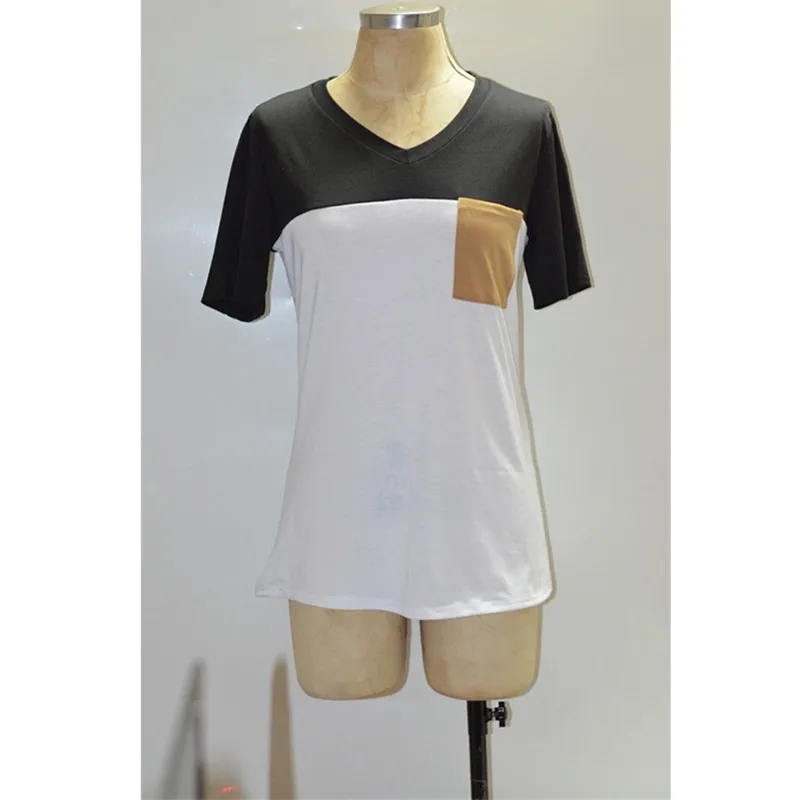 5xl Women 2018 New Summer Fashion T-shirt V-Neck Short Sleeve Patchwork Pocket Loose T shirts Female Casual Tops Tees plus size | Женская
