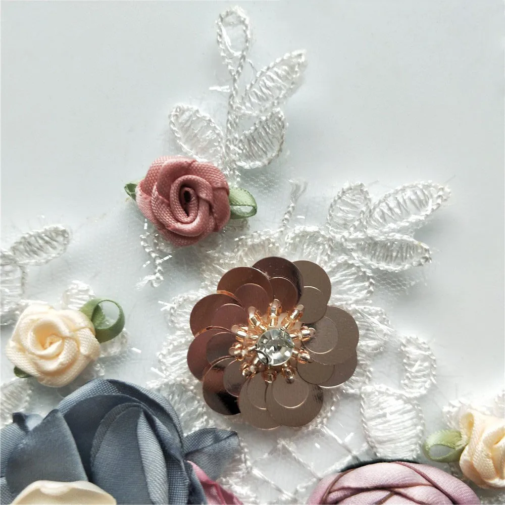 3D трехмерное цветочное украшение роза Цветочная аппликация с блестками вышивка