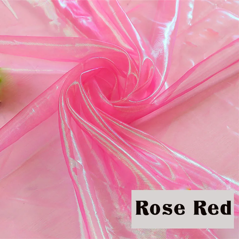 Rose Red Флуоресцентные ткани красочные блестящие марлевые ткани для сцены свадьбы декоративная ткань вуаль прозрачная голографическая ткань 1 ярд - Цвет: Rose Red
