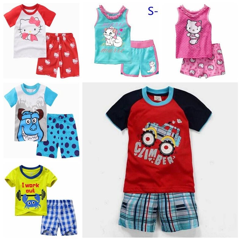 Детская домашняя одежда Хлопковая пижама с коротким рукавом для мальчиков и