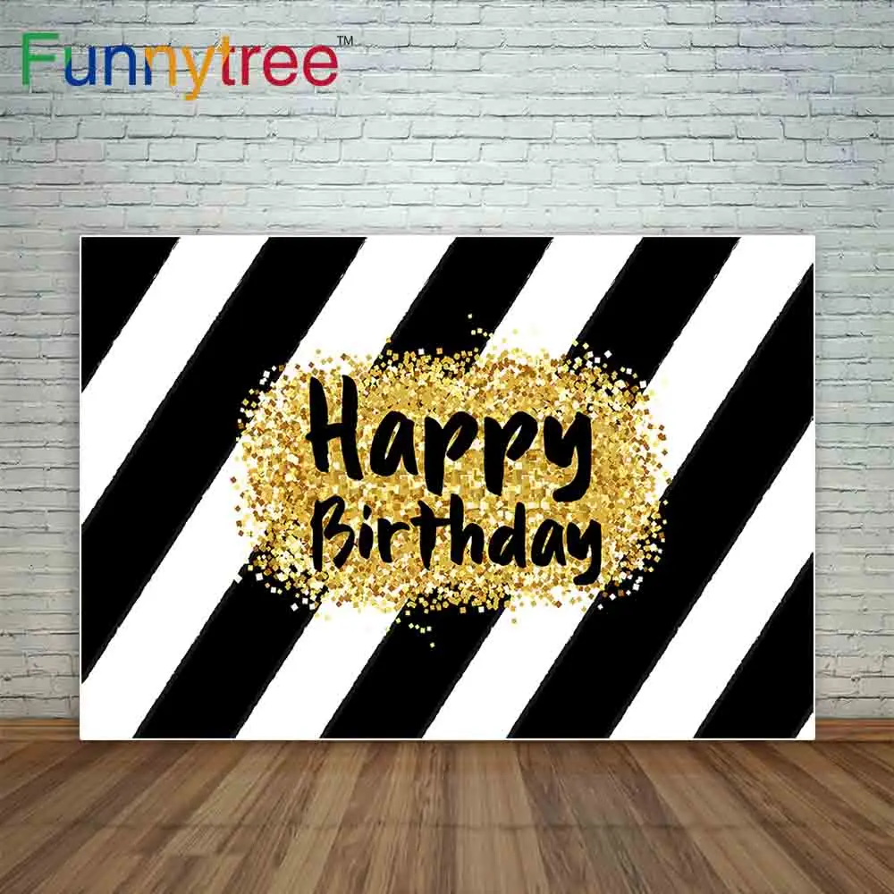 

Funnytree vinyl Custom Background photography stripes balck white golden dots celebration birthday background photo photocall