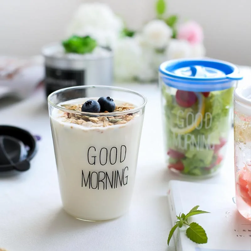 Бытовая чашка для завтрака Good Morning 400 мл стеклянная кофе кружка фруктов муссов