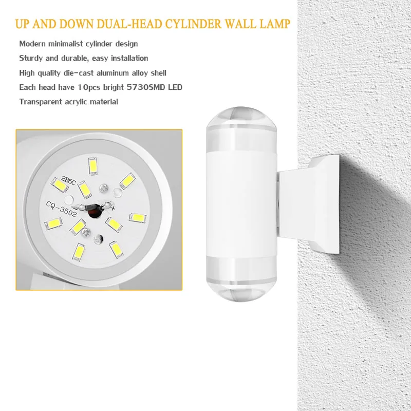 Вверх-вниз светодиодный ная настенная лампа с двумя цилиндрическими головками 10