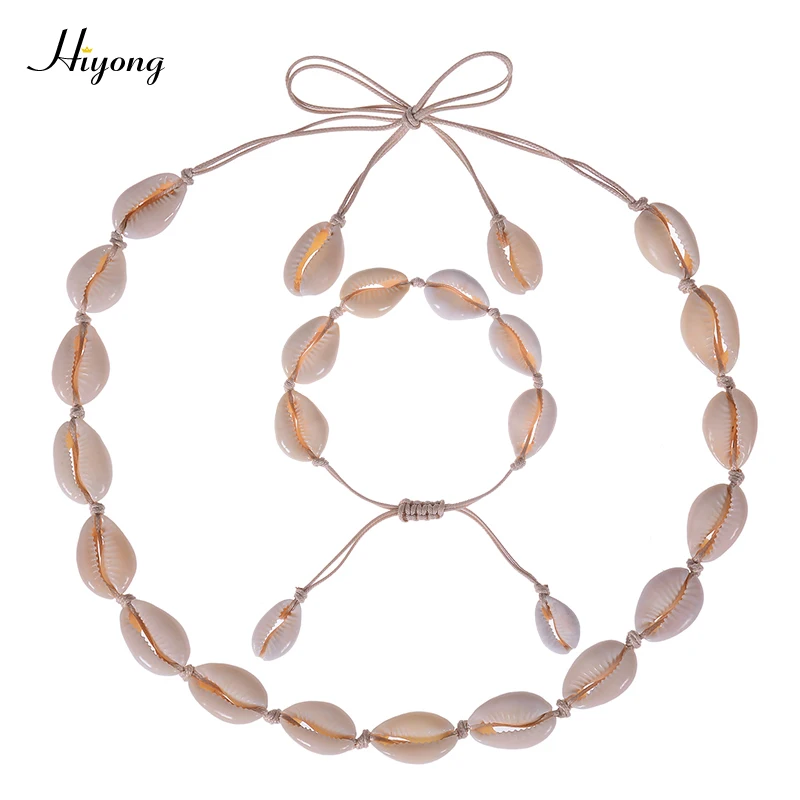 Shell Necklace-14 HIYONG, новая мода, натуральный Каури, ожерелье, ручная работа, Тканое, регулируемое, бохо, Гавайское море, пляж, чокер для женщин, девушек, ювелирное изделие - Окраска металла: Shell Necklace-14