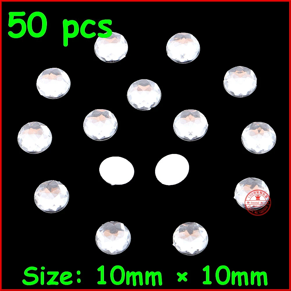 50 шт./лот 10*10 мм блестящие белые круглые бусины без отверстий со стразами и