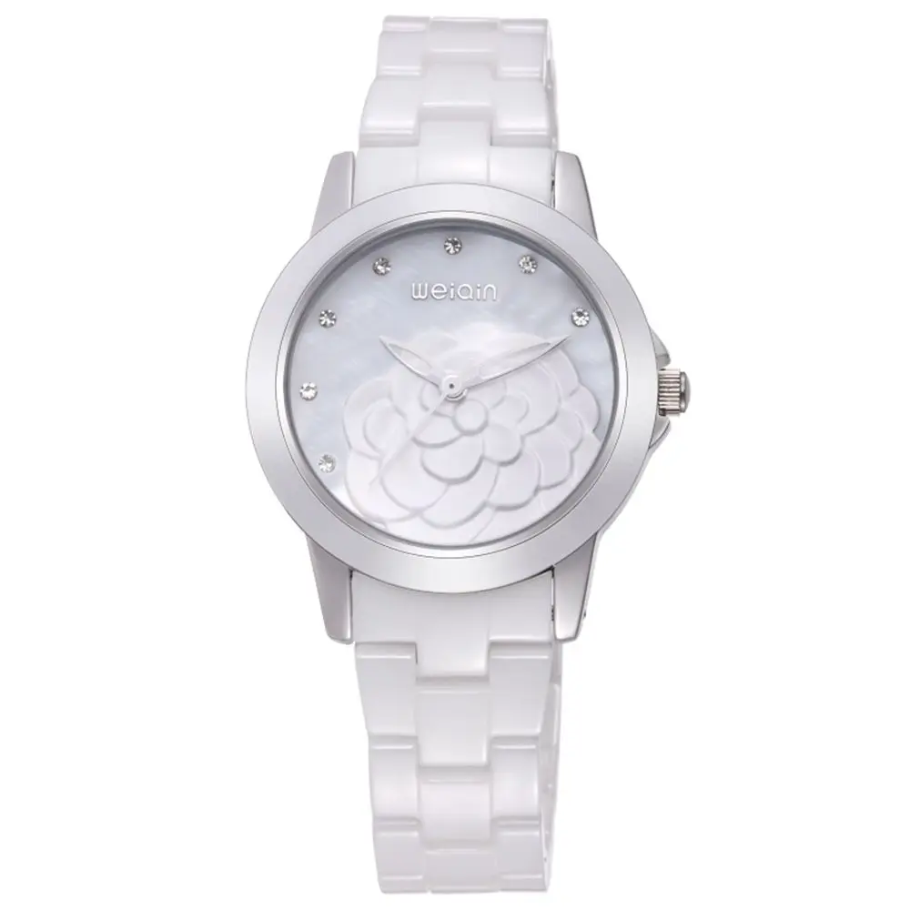 Фото Weiqin кварцевые часы женщин подлинного женского белая керамическая с бриллиантами