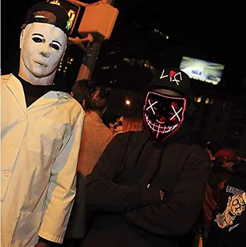 Halloween Mask EL Wire LED Scary for Festival Parties Costume Fakes Masquerades Light up V | Тематическая одежда и