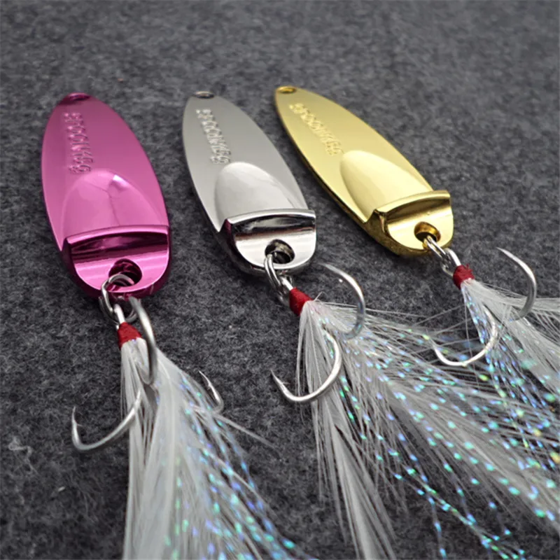 

5g 7.5g 10g 15g 20g 25g Metal Spinner Spoon Fishing Lure Hard Baits Sequins Noise Paillette with Feather Treble Hook Tackle