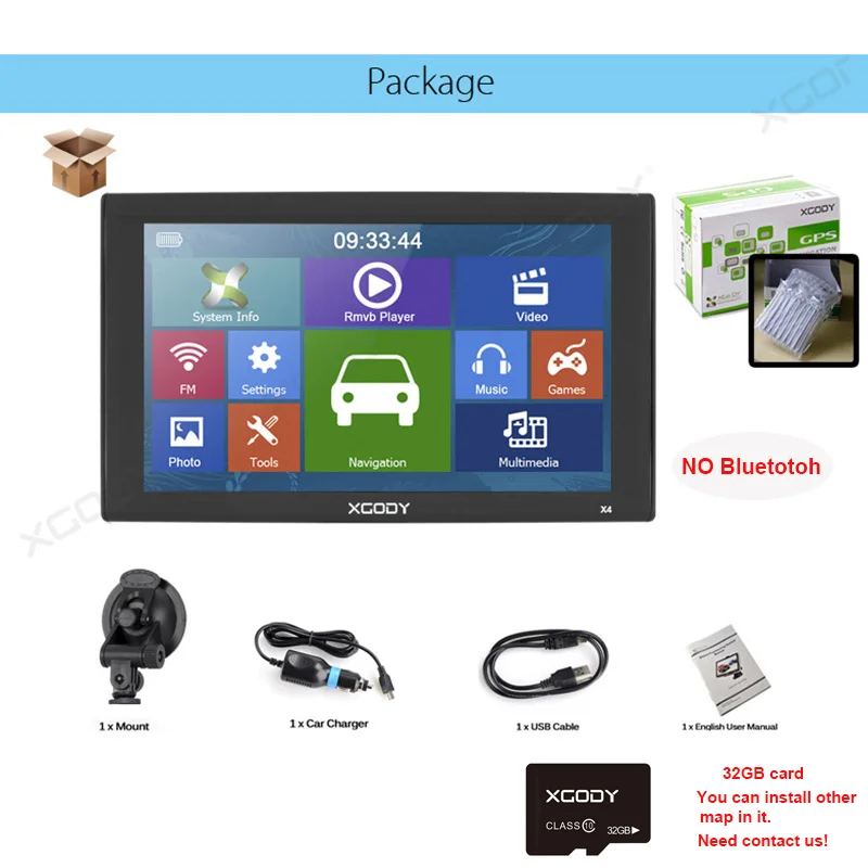 XGODY X4 9 дюймов Автомобильный gps-навигатор, Bluetooth, навигатор для грузовика, 256 Мб, 8 ГБ, gps, авто, Sat Nav, FM, камера заднего вида, Россия, Европа, карта - Размер экрана, дюймов: No BT GPS-32G