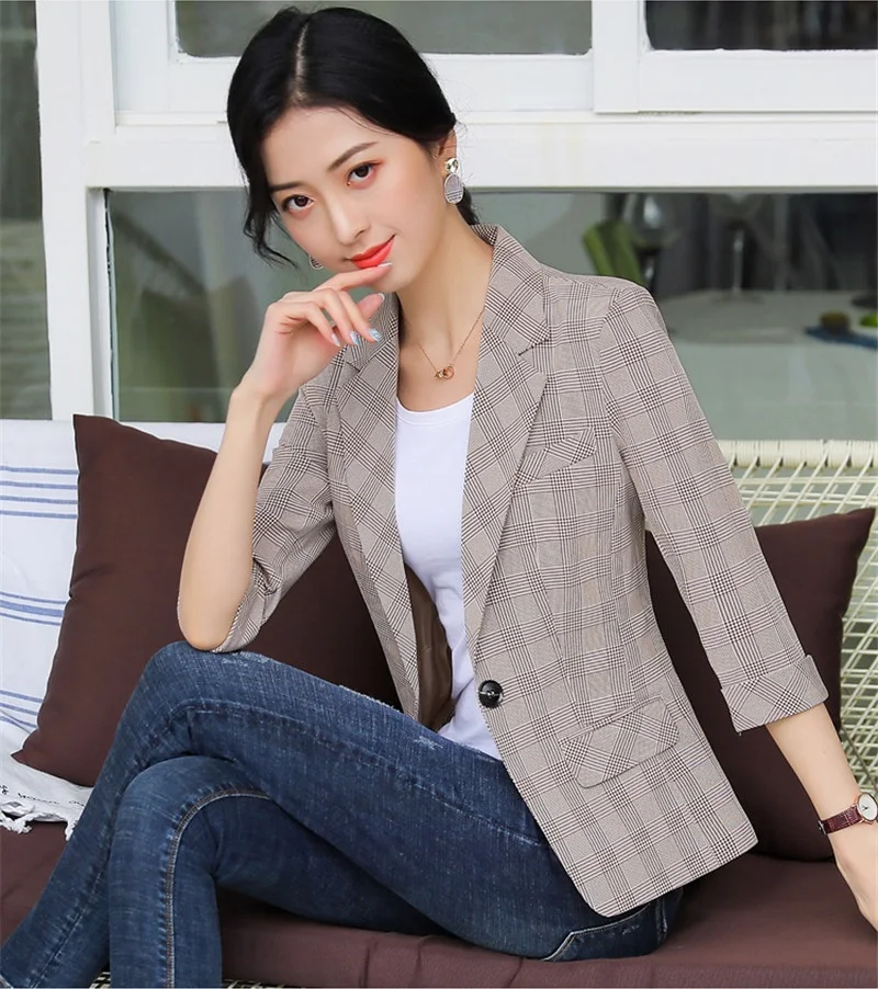 New 2019 Summer Formal Ladies Grey Blazers Women Jackets Half Sleeve Office Work Wear Clothes OL Style | Женская одежда