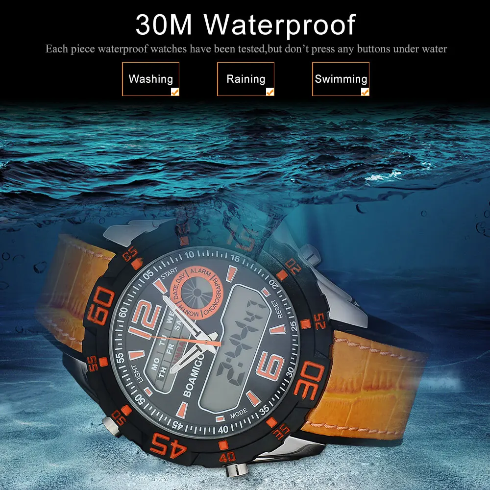 Мужские спортивные часы с двойным дисплеем водонепроницаемые аналоговые