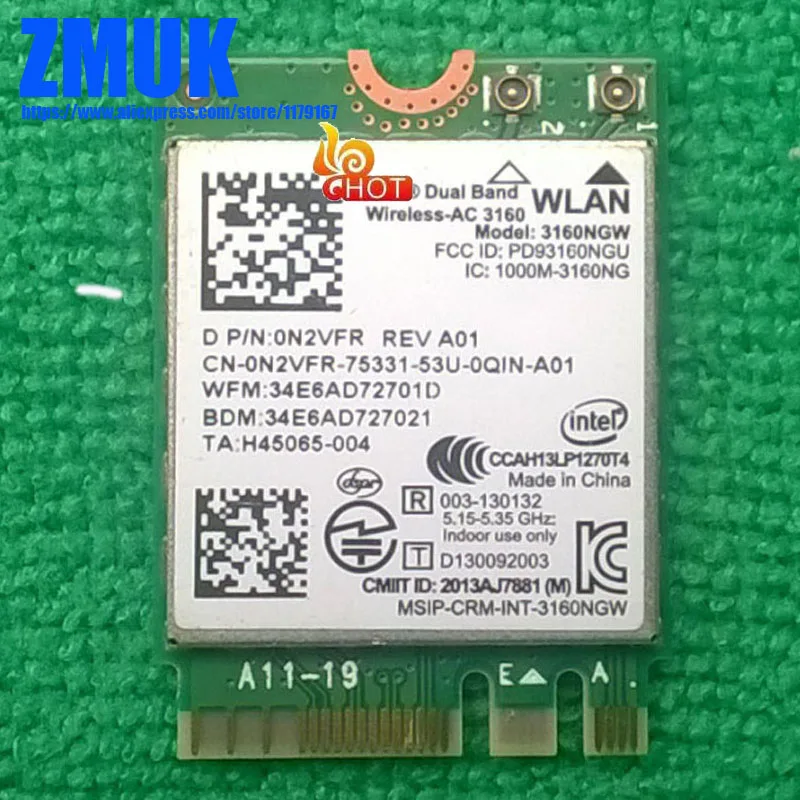Int Dual Band Wireless AC 3160 3160NGW 802 11 ac/a/b/g/n + Bluetooth 4 0 M.2 WiFi карта D P/N: 0N2VFR|wireless-ac 3160|dual band wireless-acwifi