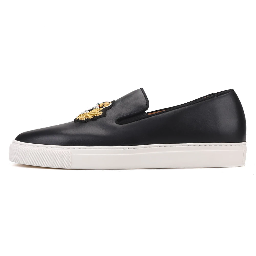 Piergitar 2020 new black colors Genuine Leather Men sneakers Handcrafted Indian silk embroidery men's casual shoes white bottom | Обувь