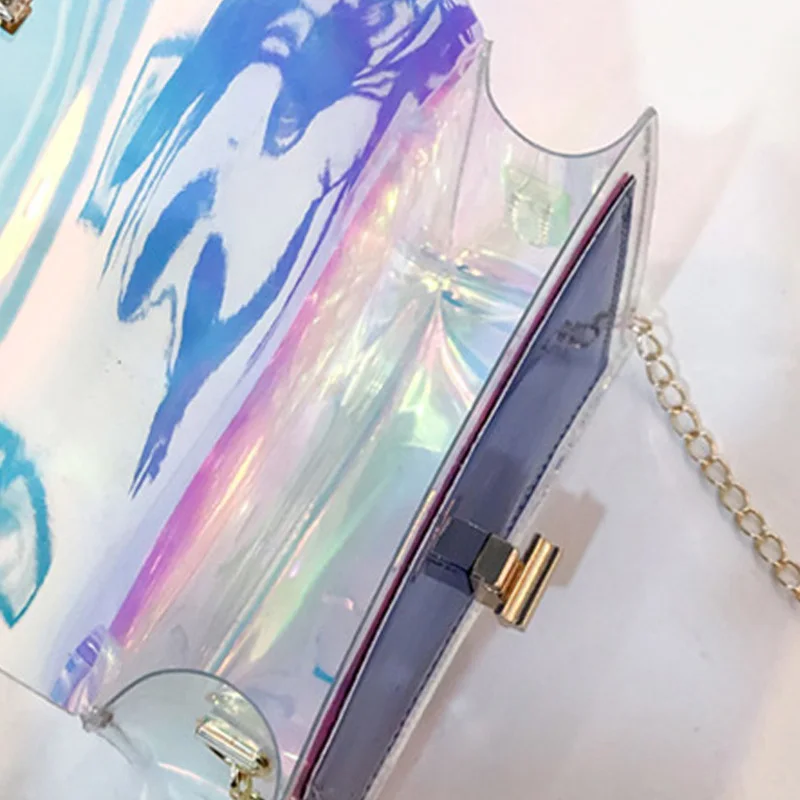 Women Laser Jelly Bags Fashion PVC Transparent Small Tote Chain Flap Crossbody Shoulder Bag Female Shopping Handbag SS7440 | Багаж и сумки