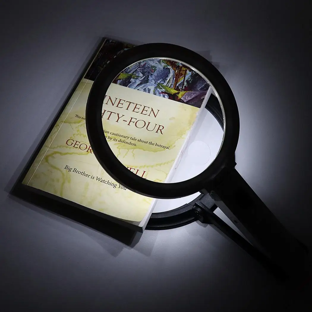 Portable 10 LED Light Magnifier Magnifying Glass with Light Lens Table Desk-type Lamp Handheld Foldable Loupe 2 x 120mm 5x 28mm