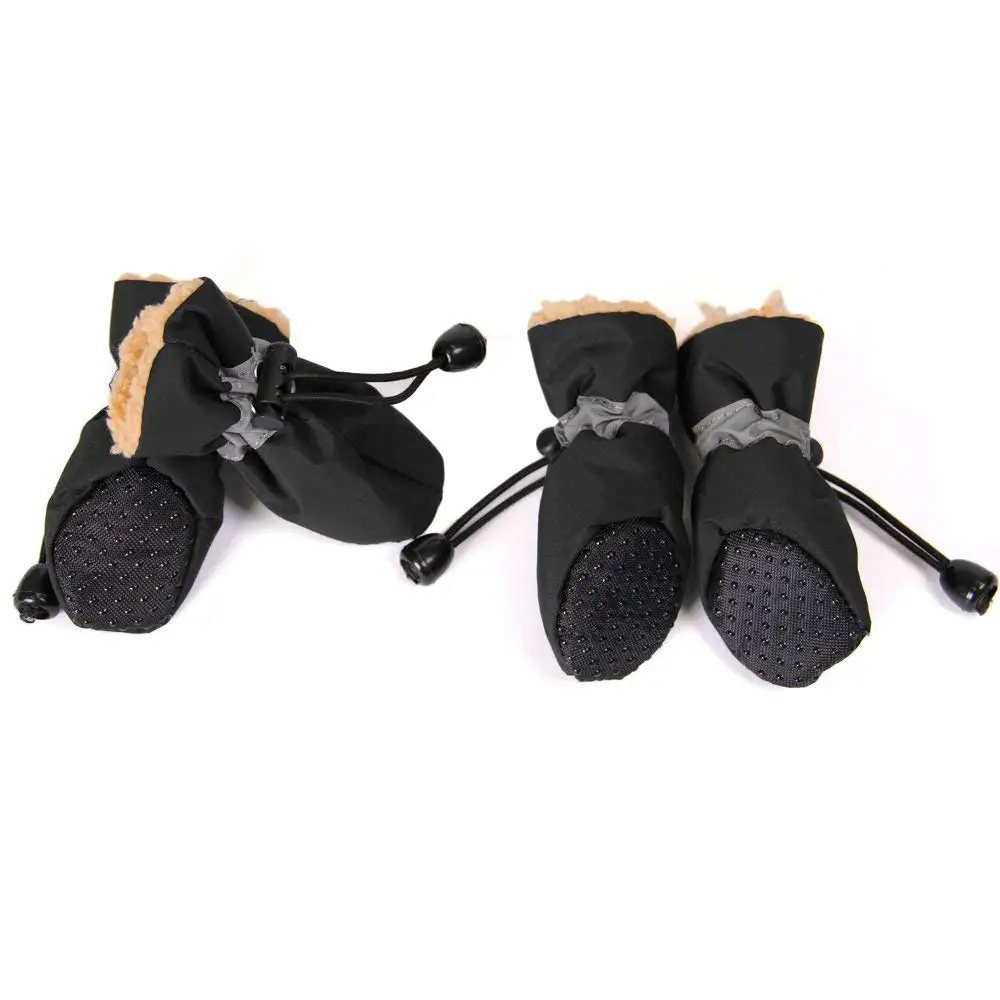 warm black 4 шт. Водонепроницаемая Обувь для собак Нескользящие сапоги Светоотражающие носки для дождя теплые кроссовки защита лап для маленьких щенков, кошек, собак - Цвет: warm black