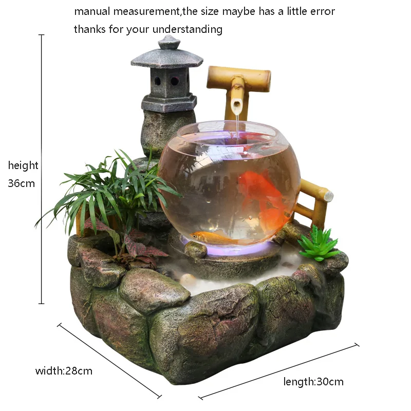110V-220V Vintage Resin Water Fountain Small Fish Tank Office Desktop Decor Waterscape Bonsai Feng Shui Ornament Crafts | Дом и сад