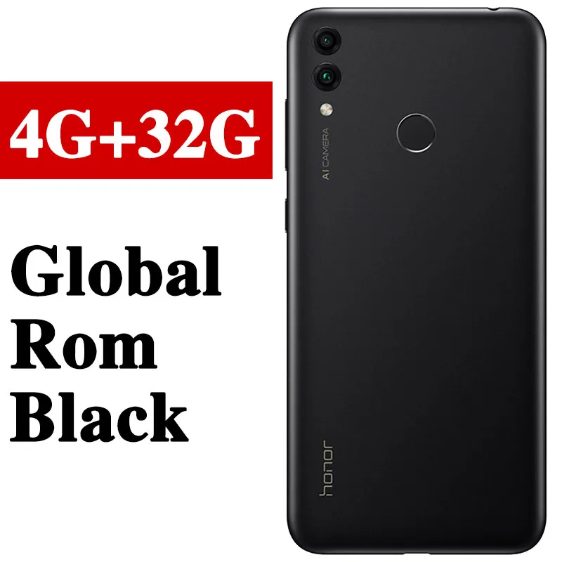 4G 32G Black Глобальная прошивка поддержка HONOR 8C 6,26 дюймов Snapdragon 632 Octa Core 4000 мАч 3 карты VoLTE Face ID полный Экран мобильного телефона из закаленного стекла - Цвет: 4G 32G Black