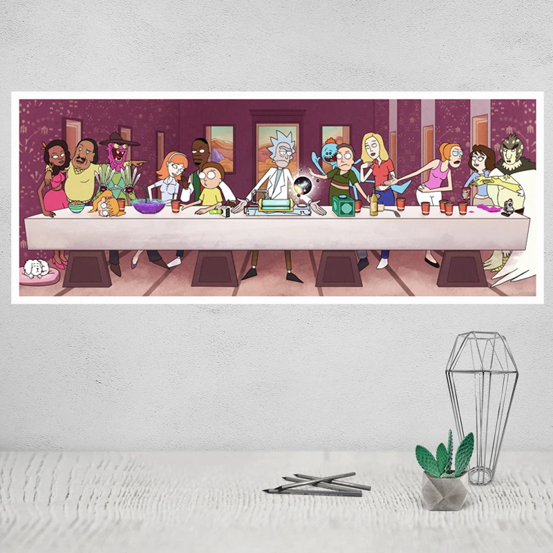 Белый Рик и Морти Рик Санчез мультфильм анимация искусство Куадрос Decoracion Шелковый плакат печать домашний декор живопись - Цвет: Белый
