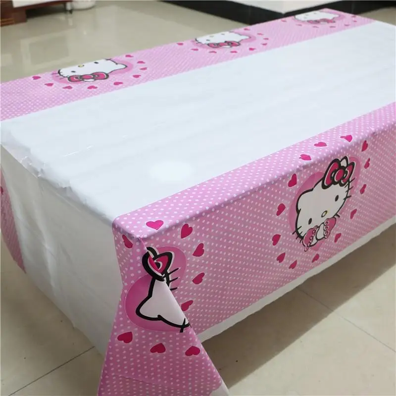 Горячая hello kitty полиэтиленовая скатерть для мультфильм для детского дня рождения вечерние пластиковая скатерть поставки одноразовые 180*108 см