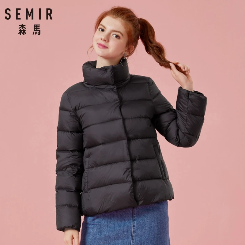 SEMIR размера плюс 2XL 3XL утолщенная зимняя куртка для женщин ультра светильник пуховик стеганые куртки черная повседневная одежда для женщин