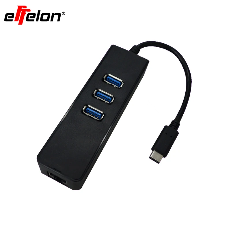 Effelon USB 3.1 Тип-C концентратора 3 Порты и разъёмы с RJ45 LAN Adapter Тип c 3.0 OTG сети Ethernet
