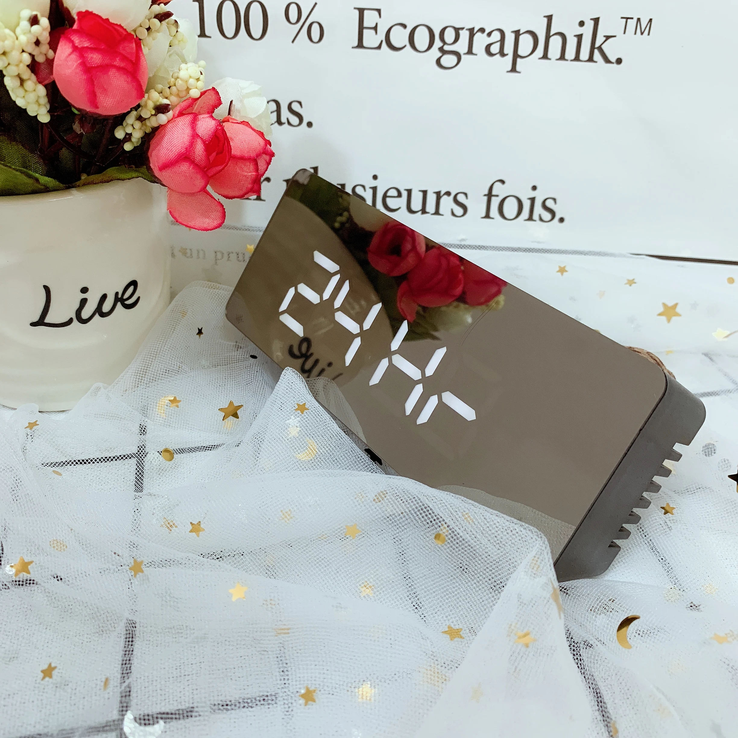 Цифровые часы с будильником светодиодные зеркальные многофункциональный