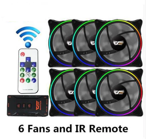 6fans and IR Remote Чехол для ПК darkFlash RGB с вентилятором, 120 мм, чехол для компьютера s, вентиляторы охлаждения процессора, тихий Asus Aura Sync, кулер с регулировкой скорости, светодиодный вентилятор для ПК MR12 - Цвет лезвия: 6fans and IR Remote
