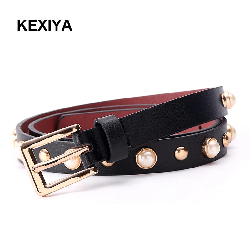 KEXIYA дизайнерский женский ремень с золотой пряжкой жемчужными заклепками и