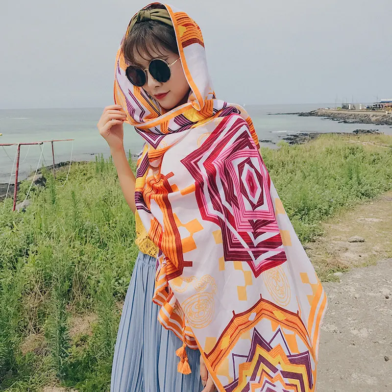 Boho весенне летний женский Шарф Длинный мягкий Пляжный платок Женская шаль