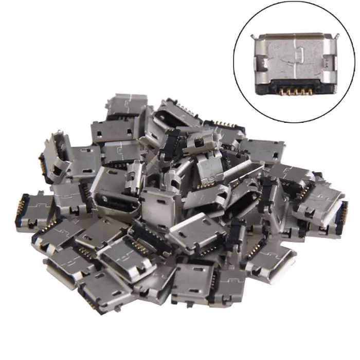 Pro электрооборудование Разъем 50 шт. Micro USB 5pin B Тип гнездовой разъем DIY SMT терминалы для ремонта телефона