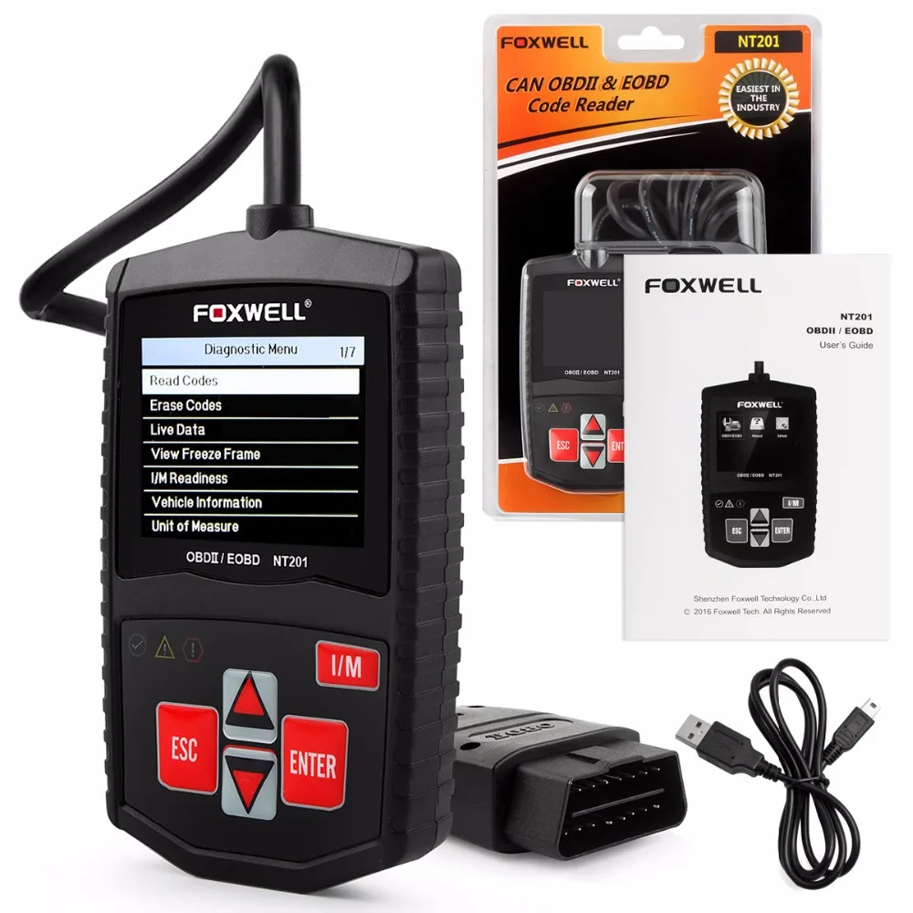 Foxwell NT201 OBD2 автомобильный сканер в русском языке считыватель кодов двигателя выключение MIL OBD 2 Автомобильный диагностический инструмент PK CR3001 ELM327