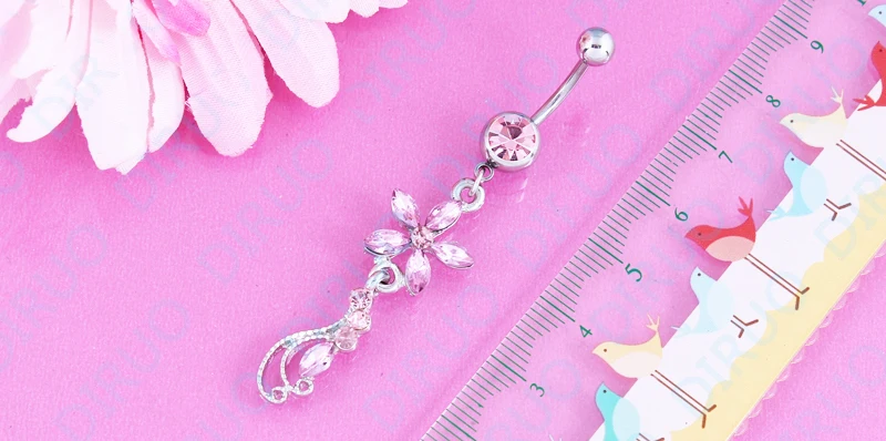 Розовый цветок хрустальное кольцо для живота пирсинг тела модные украшения