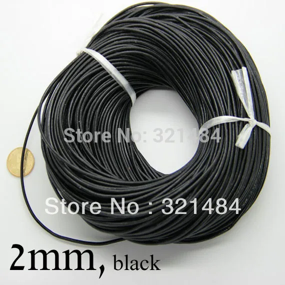 

Black 100m guniune real round leather cord 2mm leather strings ropes
