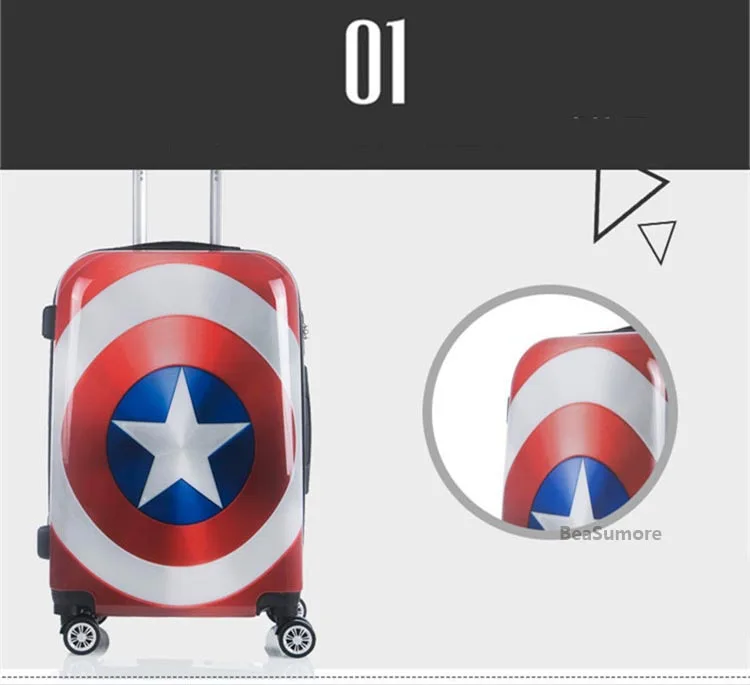 BeaSumore милый мультяшный детский Багаж на колёсиках Spinner super hero чемодан на колесиках, Студенческая дорожная сумка с паролем, тележка для салона