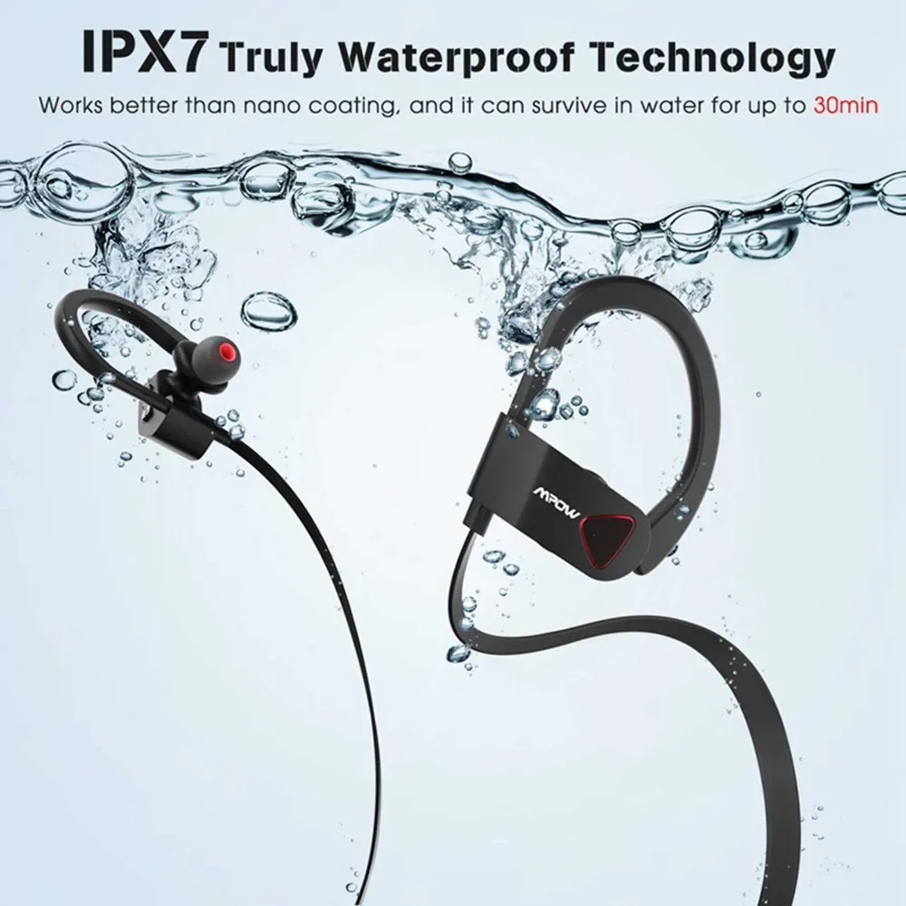 Mpow D8 HiFi стерео беспроводные наушники IPX7 водонепроницаемые спортивные HD звук 9H