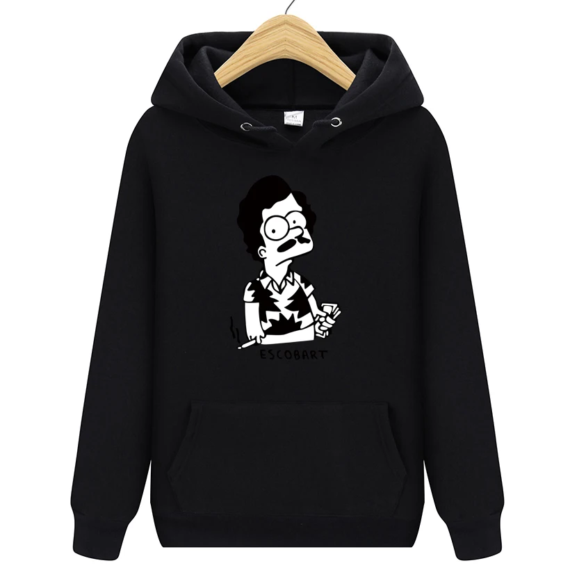 Толстовки ESCOBART Simpson, мужская толстовка с капюшоном, женские свитшоты, негабаритный черный цвет, Осень-зима, хип-хоп, мужские толстовки, толстовка