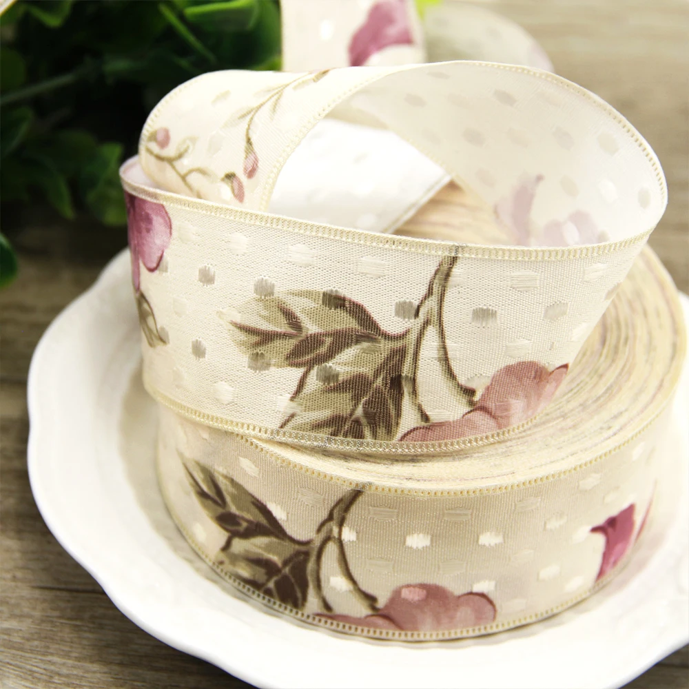 New 40mm 25Yard Flower Linen Ribbon Packing Material DIY Bow Craft Decor Wedding Party Decor Gift Wrapping,25Yc2494