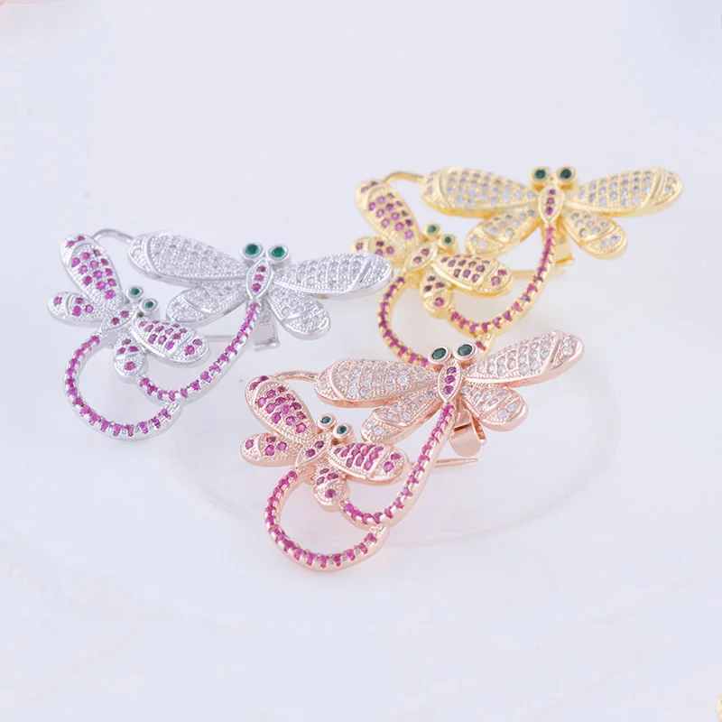 Горячие модные ювелирные изделия Bijoux циркон брошь в виде стрекозы для изготовления ювелирных украшений Медная брошь с животными брошь на шарф и свитер