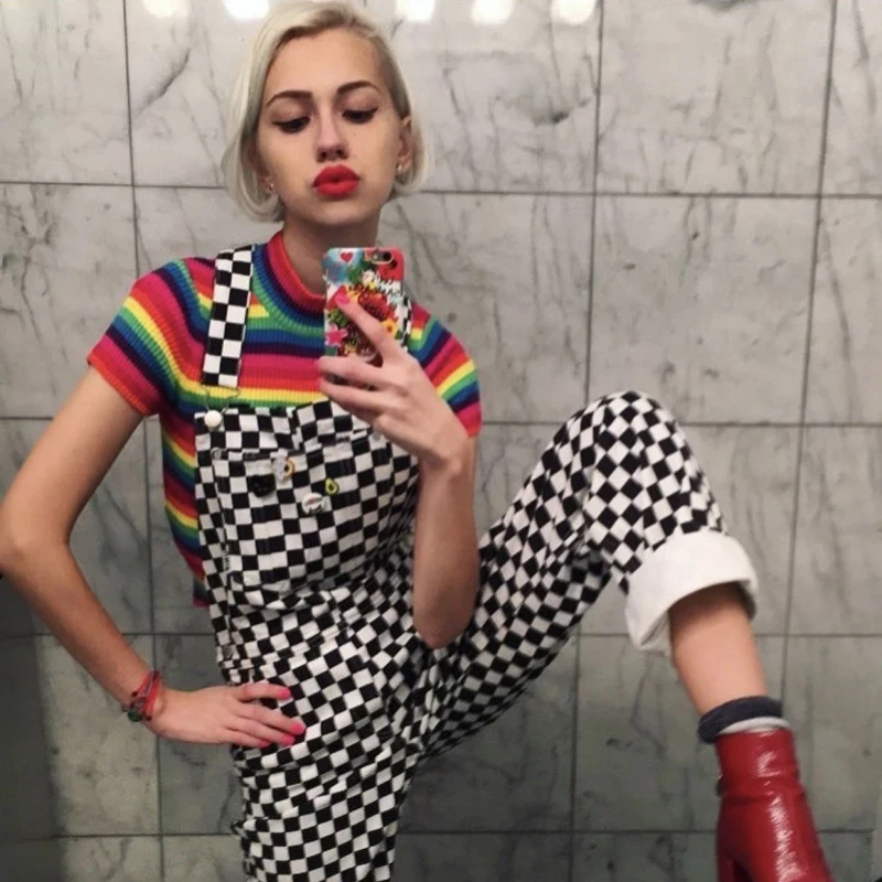 

Fashion Women high waist Bnadage Harem Pants Punk Plaid Check Trousers checkerboard pantalon femme Streetwear