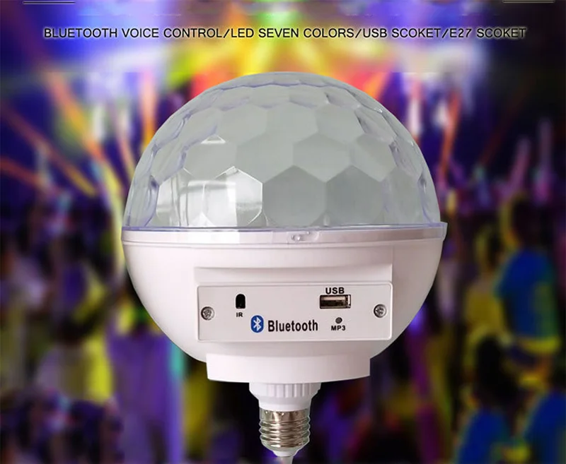 Умная Светодиодная лампа E27 RGB лампада Bluetooth диско шар сценический свет Музыка
