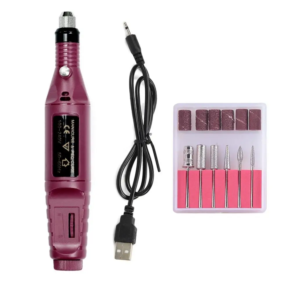 USB RED 1 Набор, профессиональный электрический набор для ногтей, Типсы для маникюра, электрическая ручка для дизайна ногтей, педикюр, 6 бит, ручка для дизайна ногтей, педикюр - Цвет: USB RED