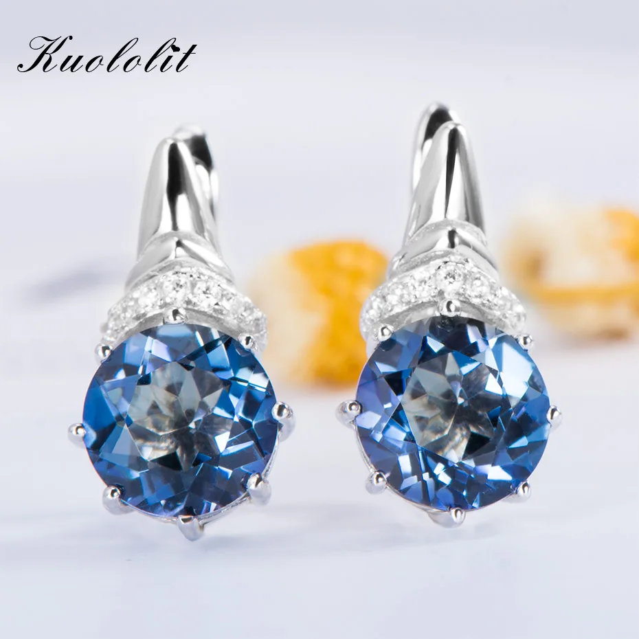 Kuolit 4.7ct натуральный иолит Синий Мистический Кварц клипсы для женщин 925 пробы драгоценности из серебра и камней обручение подарок - Цвет камня: Iolite Blue