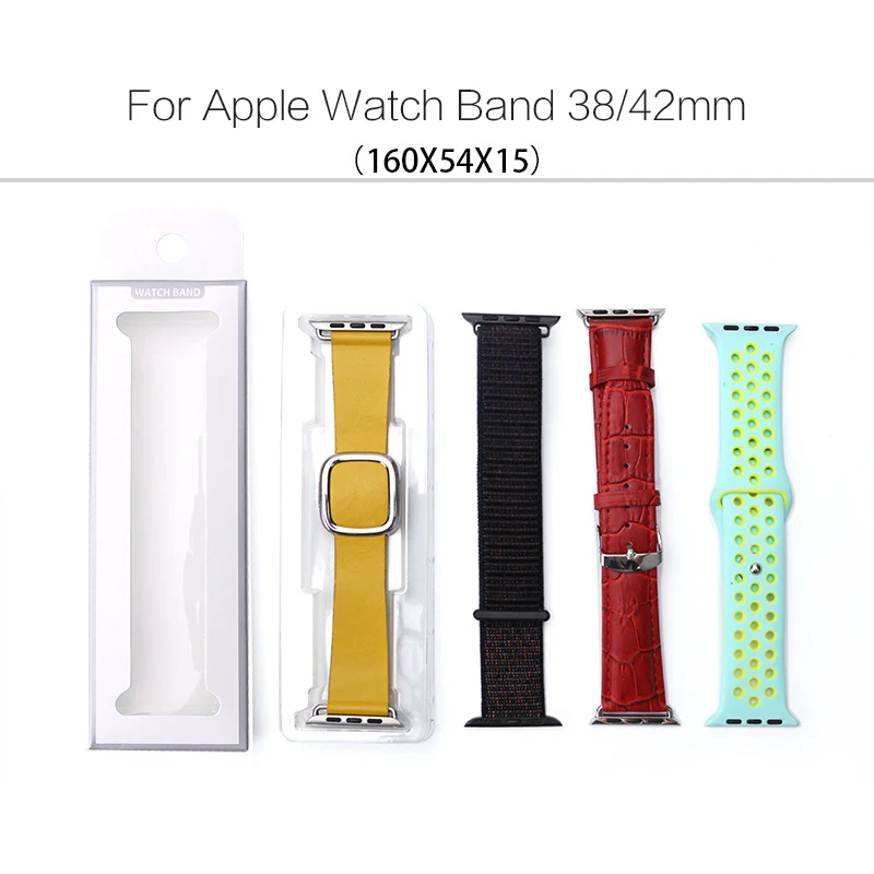 50 шт./партия универсальные коробки для Apple Watch 38 мм 40 мм 42 мм 44 мм ремешок для кожаной или силиконовой или нейлоновой бумажной упаковки