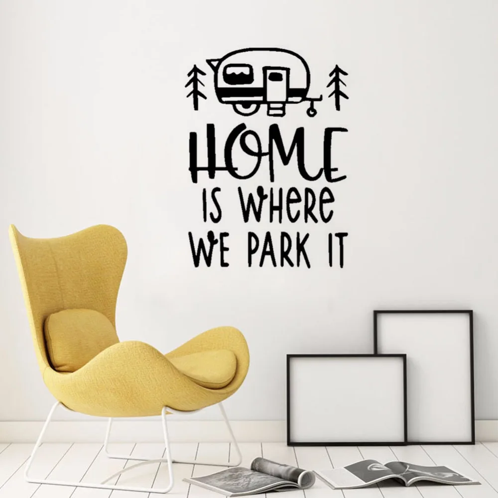 Home Is Where We Park It Quote виниловая наклейка на стену туристический автобус стиль настенная роспись съемные настенные наклейки для интерьера Декор AZ625