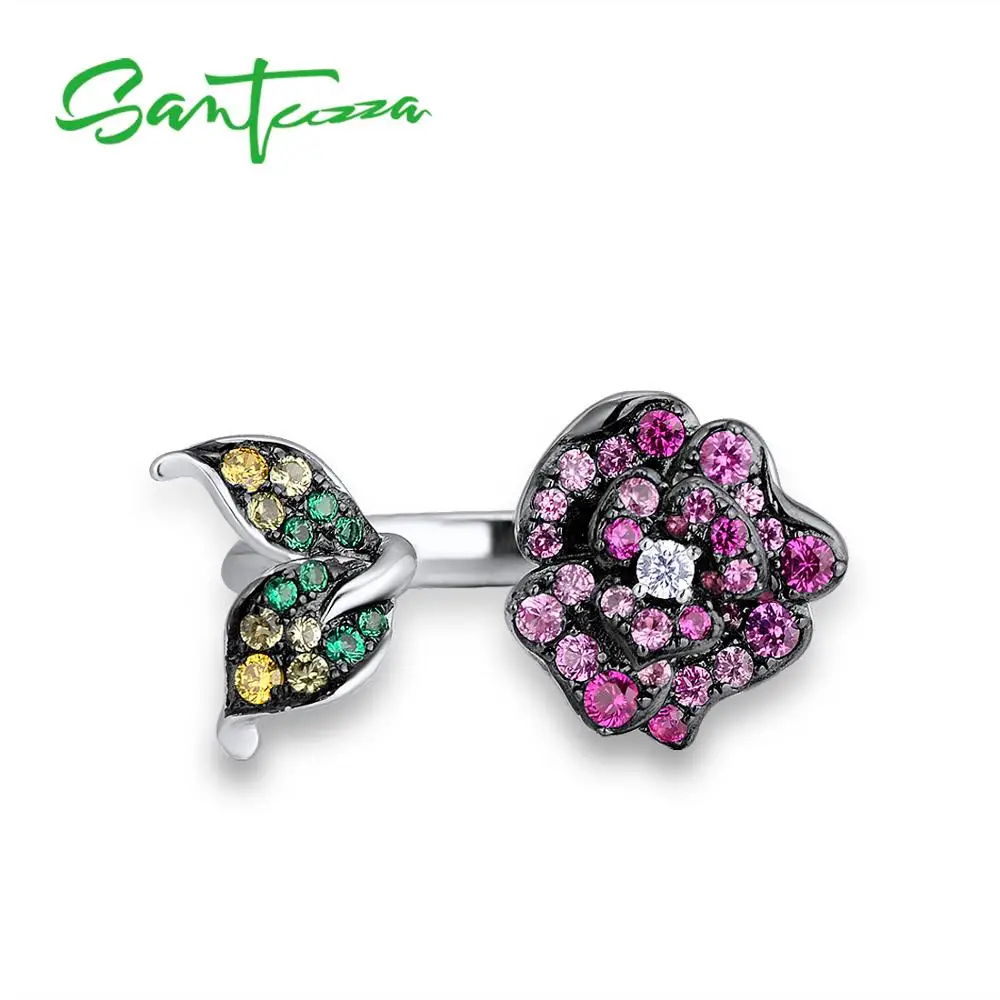 SANTUZZA, серебряное кольцо для женщин, 925 пробы, серебряное, регулируемое, великолепный цветок, кольцо, яркий кубический цирконий, вечерние ювелирные изделия